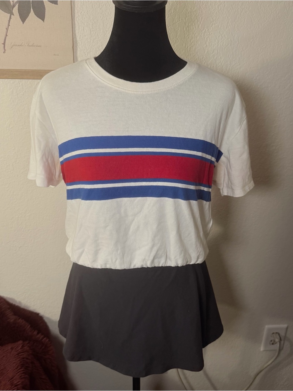 Red white and blue striped short sleeve top